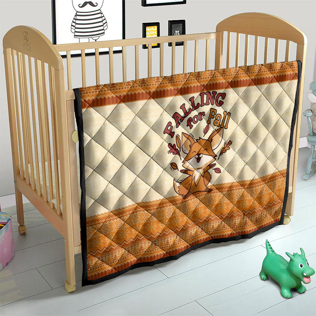 Cute Fox Falling For Fall Autumn Quilt Orange Beige Knitted Pattern Cute Fox Autumn Leaf