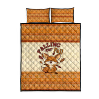Cute Fox Falling For Fall Autumn Quilt Bed Set Orange Beige Knitted Pattern Cute Fox Autumn Leaf