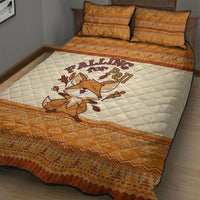Cute Fox Falling For Fall Autumn Quilt Bed Set Orange Beige Knitted Pattern Cute Fox Autumn Leaf