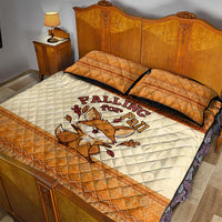 Cute Fox Falling For Fall Autumn Quilt Bed Set Orange Beige Knitted Pattern Cute Fox Autumn Leaf