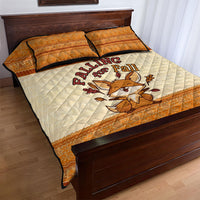 Cute Fox Falling For Fall Autumn Quilt Bed Set Orange Beige Knitted Pattern Cute Fox Autumn Leaf