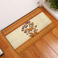 Cute Fox Falling For Fall Autumn Rubber Doormat Orange Beige Knitted Pattern Cute Fox Autumn Leaf