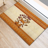 Cute Fox Falling For Fall Autumn Rubber Doormat Orange Beige Knitted Pattern Cute Fox Autumn Leaf