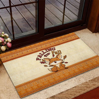 Cute Fox Falling For Fall Autumn Rubber Doormat Orange Beige Knitted Pattern Cute Fox Autumn Leaf
