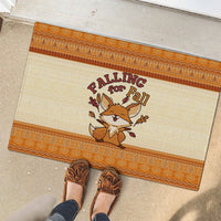Cute Fox Falling For Fall Autumn Rubber Doormat Orange Beige Knitted Pattern Cute Fox Autumn Leaf