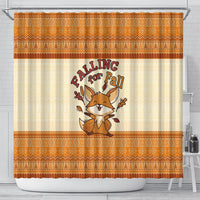 Cute Fox Falling For Fall Autumn Shower Curtain Orange Beige Knitted Pattern Cute Fox Autumn Leaf