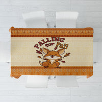 Cute Fox Falling For Fall Autumn Tablecloth Orange Beige Knitted Pattern Cute Fox Autumn Leaf