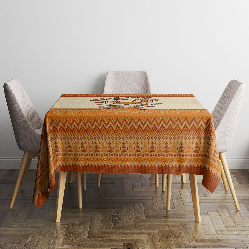 Cute Fox Falling For Fall Autumn Tablecloth Orange Beige Knitted Pattern Cute Fox Autumn Leaf