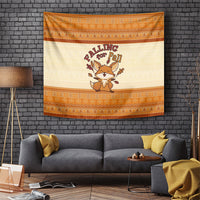 Cute Fox Falling For Fall Autumn Tapestry Orange Beige Knitted Pattern Cute Fox Autumn Leaf