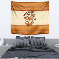 Cute Fox Falling For Fall Autumn Tapestry Orange Beige Knitted Pattern Cute Fox Autumn Leaf