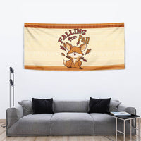 Cute Fox Falling For Fall Autumn Tapestry Orange Beige Knitted Pattern Cute Fox Autumn Leaf