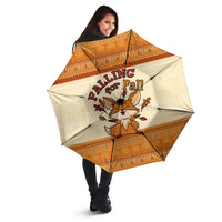 Cute Fox Falling For Fall Autumn Umbrella Orange Beige Knitted Pattern Cute Fox Autumn Leaf