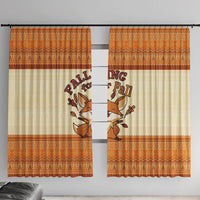 Cute Fox Falling For Fall Autumn Window Curtain Orange Beige Knitted Pattern Cute Fox Autumn Leaf
