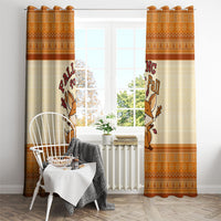 Cute Fox Falling For Fall Autumn Window Curtain Orange Beige Knitted Pattern Cute Fox Autumn Leaf