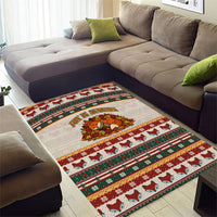 Cute Sleeping Fox Happy Fall Area Rug Festive Red Green Knitted Pattern Sleeping Fox