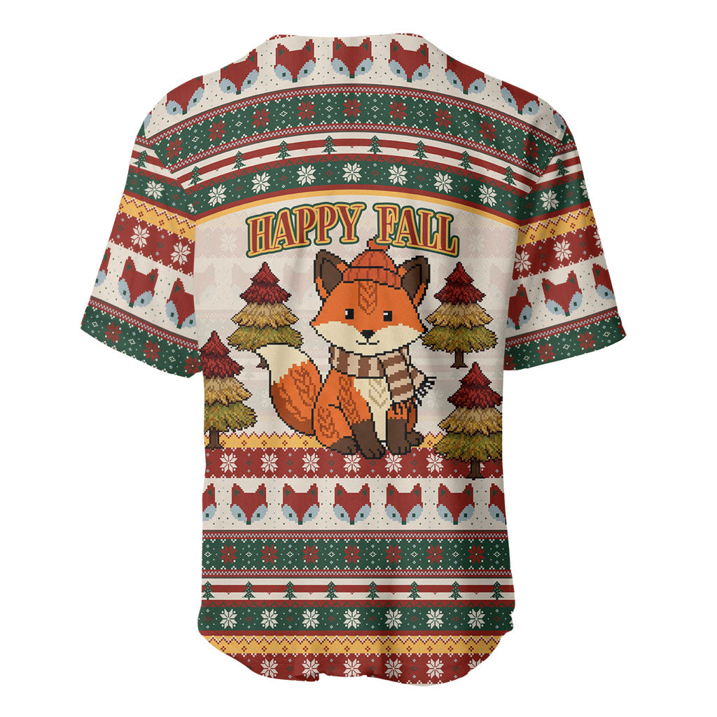 Cute Sleeping Fox Happy Fall Baseball Jersey Festive Red Green Knitted Pattern Sleeping Fox