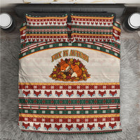 Cute Sleeping Fox Happy Fall Bedding Set Festive Red Green Knitted Pattern Sleeping Fox