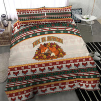 Cute Sleeping Fox Happy Fall Bedding Set Festive Red Green Knitted Pattern Sleeping Fox
