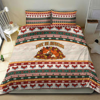 Cute Sleeping Fox Happy Fall Bedding Set Festive Red Green Knitted Pattern Sleeping Fox