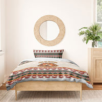 Cute Sleeping Fox Happy Fall Bedding Set Festive Red Green Knitted Pattern Sleeping Fox