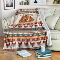 Cute Sleeping Fox Happy Fall Blanket Festive Red Green Knitted Pattern Sleeping Fox