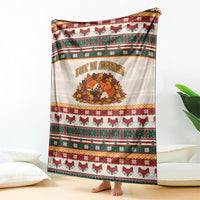 Cute Sleeping Fox Happy Fall Blanket Festive Red Green Knitted Pattern Sleeping Fox