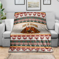 Cute Sleeping Fox Happy Fall Blanket Festive Red Green Knitted Pattern Sleeping Fox