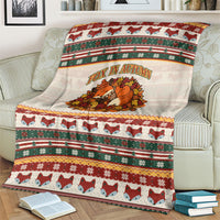 Cute Sleeping Fox Happy Fall Blanket Festive Red Green Knitted Pattern Sleeping Fox