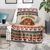 Cute Sleeping Fox Happy Fall Blanket Festive Red Green Knitted Pattern Sleeping Fox