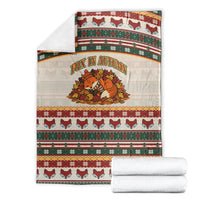 Cute Sleeping Fox Happy Fall Blanket Festive Red Green Knitted Pattern Sleeping Fox