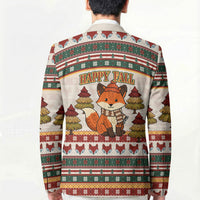 Cute Sleeping Fox Happy Fall Blazer Festive Red Green Knitted Pattern Sleeping Fox