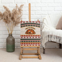 Cute Sleeping Fox Happy Fall Canvas Wall Art Festive Red Green Knitted Pattern Sleeping Fox