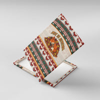 Cute Sleeping Fox Happy Fall Canvas Wall Art Festive Red Green Knitted Pattern Sleeping Fox