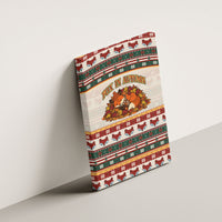 Cute Sleeping Fox Happy Fall Canvas Wall Art Festive Red Green Knitted Pattern Sleeping Fox