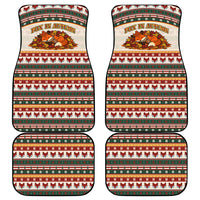 Cute Sleeping Fox Happy Fall Car Mats Festive Red Green Knitted Pattern Sleeping Fox