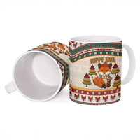 Cute Sleeping Fox Happy Fall Ceramic Mug Festive Red Green Knitted Pattern Sleeping Fox