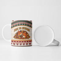 Cute Sleeping Fox Happy Fall Ceramic Mug Festive Red Green Knitted Pattern Sleeping Fox