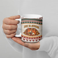 Cute Sleeping Fox Happy Fall Ceramic Mug Festive Red Green Knitted Pattern Sleeping Fox