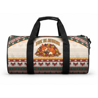 Cute Sleeping Fox Happy Fall Duffle Bag Festive Red Green Knitted Pattern Sleeping Fox