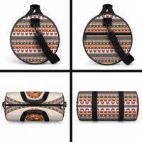 Cute Sleeping Fox Happy Fall Duffle Bag Festive Red Green Knitted Pattern Sleeping Fox