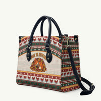 Cute Sleeping Fox Happy Fall Leather Bag Festive Red Green Knitted Pattern Sleeping Fox