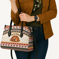 Cute Sleeping Fox Happy Fall Leather Bag Festive Red Green Knitted Pattern Sleeping Fox