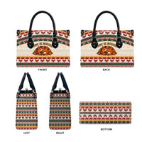 Cute Sleeping Fox Happy Fall Leather Bag Festive Red Green Knitted Pattern Sleeping Fox