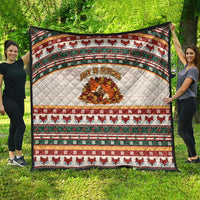Cute Sleeping Fox Happy Fall Quilt Festive Red Green Knitted Pattern Sleeping Fox