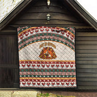 Cute Sleeping Fox Happy Fall Quilt Festive Red Green Knitted Pattern Sleeping Fox