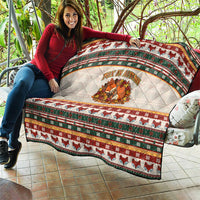 Cute Sleeping Fox Happy Fall Quilt Festive Red Green Knitted Pattern Sleeping Fox