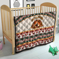 Cute Sleeping Fox Happy Fall Quilt Festive Red Green Knitted Pattern Sleeping Fox