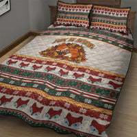 Cute Sleeping Fox Happy Fall Quilt Bed Set Festive Red Green Knitted Pattern Sleeping Fox