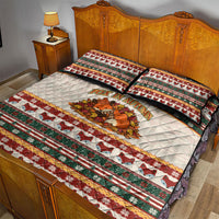 Cute Sleeping Fox Happy Fall Quilt Bed Set Festive Red Green Knitted Pattern Sleeping Fox