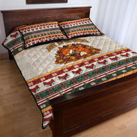 Cute Sleeping Fox Happy Fall Quilt Bed Set Festive Red Green Knitted Pattern Sleeping Fox